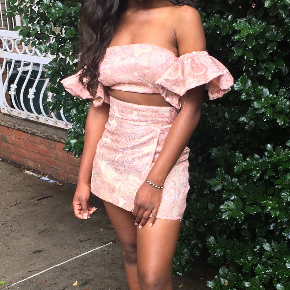Pastel pink 2 piece jacquard co-ordinate set